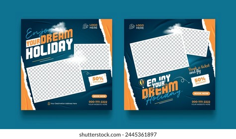 Travel, tourism or summer holiday social media post, banner, flyer, template.