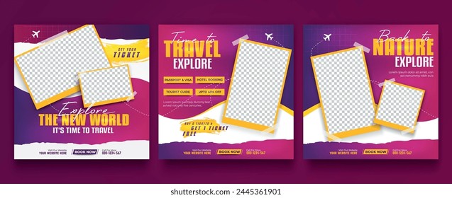 Travel, tourism or summer holiday social media post, banner, flyer, template.