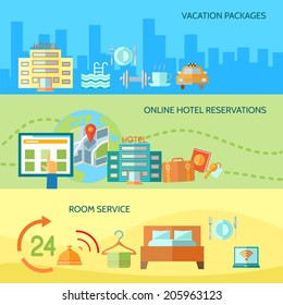 Travel tourism taxi service concept banners flat business icons set of hotel staff restaurant for infographics design web elements vector illustration