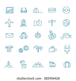 Travel and tourism themed doodle vector set illustration