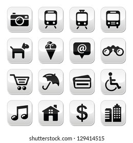 Travel tourism and transport buttonss set - vector