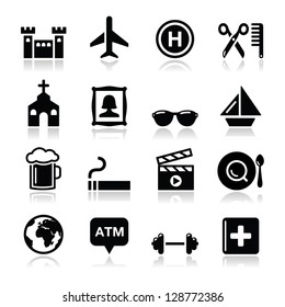 Travel tourism and transport icons set - vector