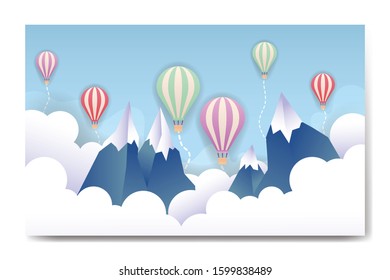 Travel tourism and transport with  illustration cloud and balloon with dashed path lines Banner Background 