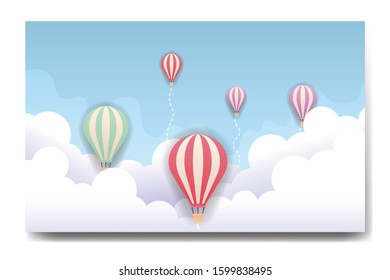 Travel tourism and transport with  illustration cloud and balloon with dashed path lines Banner Background 
