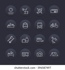 Travel, tourism, trip, tour line icons set, vector illustration