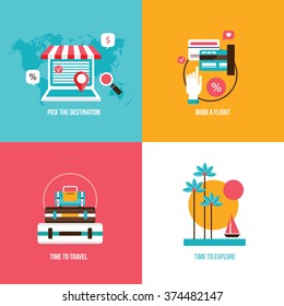 Travel tourism vacation banner set Holidays on the beach concept