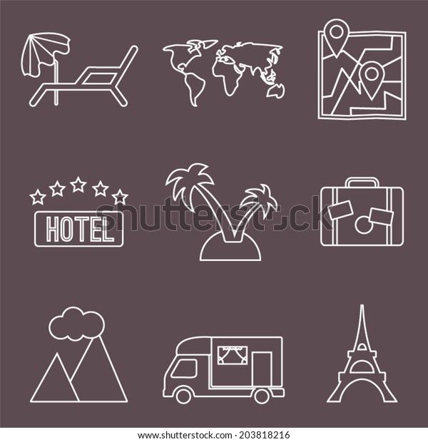 Travel,\
tourism and vacation icons set. Line vector\
icons