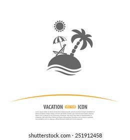 Travel, Tourism and Vacation Logo Design Template. Island with Palms, Sun, Umbrella and Beach Chair icon.