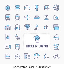 Travel, tourism, vacation and recreation - thin line website, application & presentation icon. simple and minimal vector icon and illustration collection.