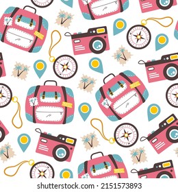 Travel tourism vacation seamless cover wrapping pattern. Vector cartoon design illustration