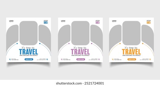 Travel and tourism vacation social media Instagram post or square web banner design template