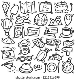 Travel Tourism Vacations Traditional Doodle Icons Stock Vector (Royalty ...