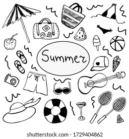 Travel Tourism Vacations Traditional Doodle Icons Sketch Hand Made Design Vector