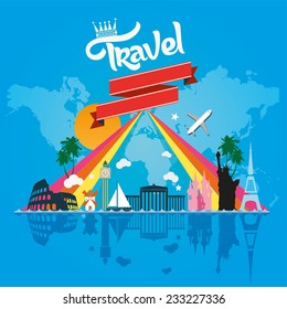 Travel and tourism vector background illustration