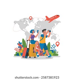 Travel And Tourism Vector Design. The Couple Is Traveling.
