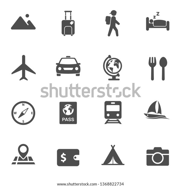 travel and tourism vector icon set. for web,\
mobile and ui design travel and tourism silhouette vector icons\
isolated on white\
background