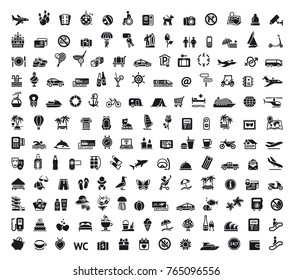 Travel, tourism, voyage, plane, ticket vector illustration icons collection, symbol, pictogram, set