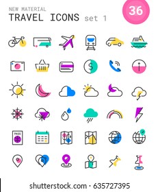 Travel, tourism and weather linear icons, set 1