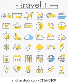 Travel, tourism and weather linear icons, 