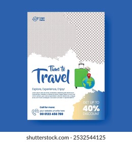 Travel or Tourist agency a4 print flyer or poster template layout,  holiday vacation tourism flyer, leaflet or brochure cover design