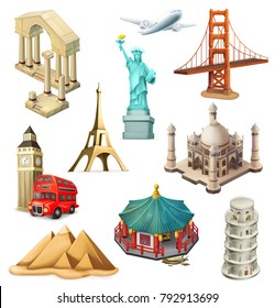 Travel, tourist attraction. 3d vector icon set