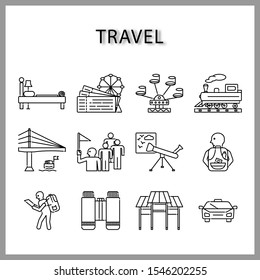 travel and tourist icon set isolated on white background for web design