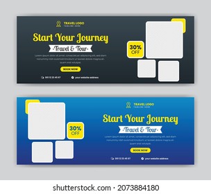 Travel Tours Agency Social Media Cover Template Design. Web Banner Template. Editable Social Media Banners Post Template. Social Media Promotional Banner Design Template.