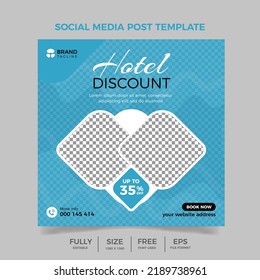 Travel and tours agency social media post or blue banner design template, colorful social media post design 