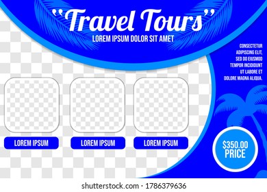 Travel tours banner template, horizontal advertising business banner layout template flat design set , clean abstract cover header background for website design.