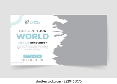Travel tours banner template, horizontal advertising business banner layout template flat design, clean abstract cover header background for website design
