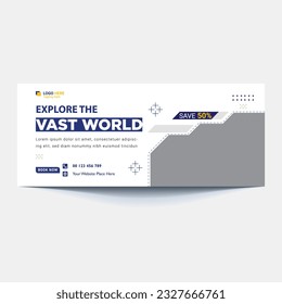 Travel tours banner template, horizontal advertising business banner layout template flat design set , clean abstract cover header background for website design