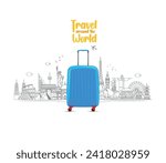 travel and tours illustrations vector background.Famous landmark around the world grouped together.tourism poster road trip holiday vacation and time to travel banner.