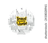 travel and tours illustrations vector background.Famous landmark around the world grouped together.tourism poster road trip holiday vacation and time to travel banner.