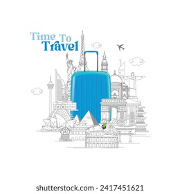 travel and tours illustrations vector background.Famous landmark around the world grouped together.tourism poster road trip holiday vacation and time to travel banner.