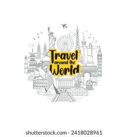 travel and tours illustrations vector background.Famous landmark around the world grouped together.tourism poster road trip holiday vacation and time to travel banner.