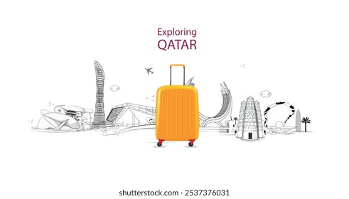 travel and tours illustrations vector background.Famous qatar landmark.tourism poster road trip holiday vacation and time to travel banner.