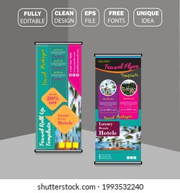 Travel and tours roll up banner set, Vector flyer brochure design, Standard size illustration, Business concepts standee banner design EPS.