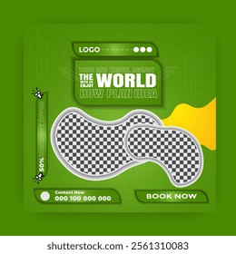 Travel tours Set of Editable minimal square banner template. Black and yellow background color with stripe line shape. Suitable for social media post and web internet ads