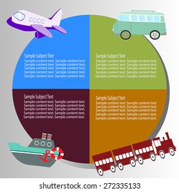 travel toute graphic information by air bus boat train in frame isolated