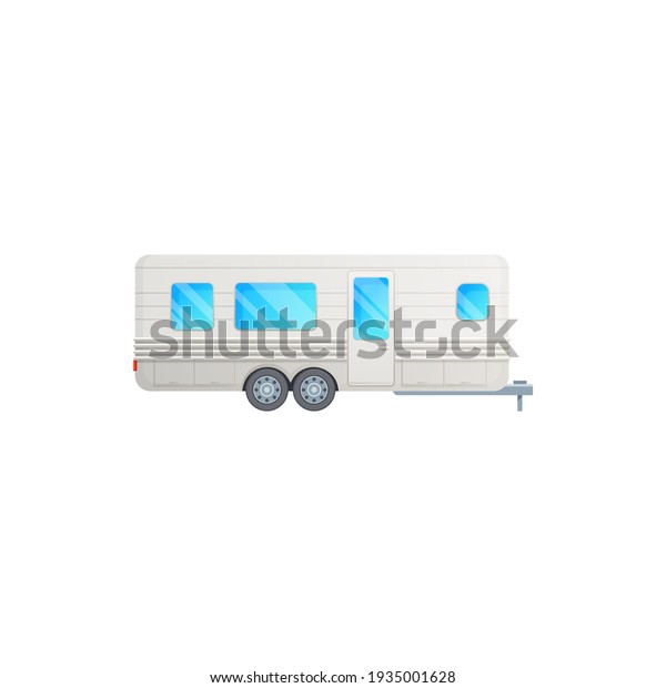 Travel trailer\
or camper truck van, RV motorhome, vector icon. Camper trailer,\
recreational van and vacations motor home vehicle, camping\
adventure and tourism transport on\
wheels