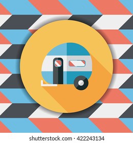 Travel trailer flat icon with long shadow
