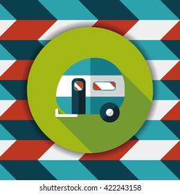 Travel trailer flat icon with long shadow