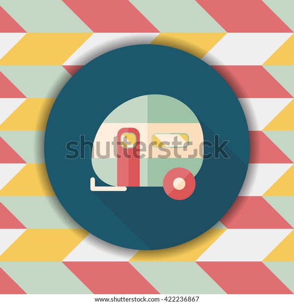 Travel trailer flat\
icon with long shadow