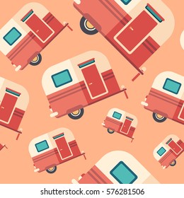 Travel trailer flat icon seamless pattern.