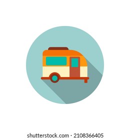 Icono de remolque de viaje, diseño de sombra de larga distancia Vector. Concepto de transporte.