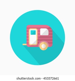 Travel trailer icon, Vector flat long shadow design. Transport concept.