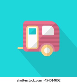 Travel trailer icon, Vector flat long shadow design. Transport concept.