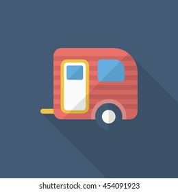 Travel trailer icon, Vector flat long shadow design. Transport concept.