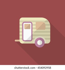 Travel trailer icon, Vector flat long shadow design. Transport concept.