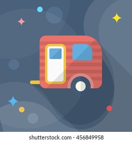 Travel trailer icon, Vector flat long shadow design. Transport concept.